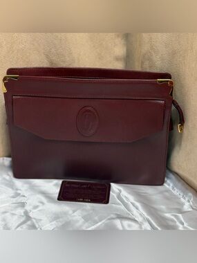 Cartier Must de Cartier Burgundy Leather Envelope Clutch Gold Hardware Vintage